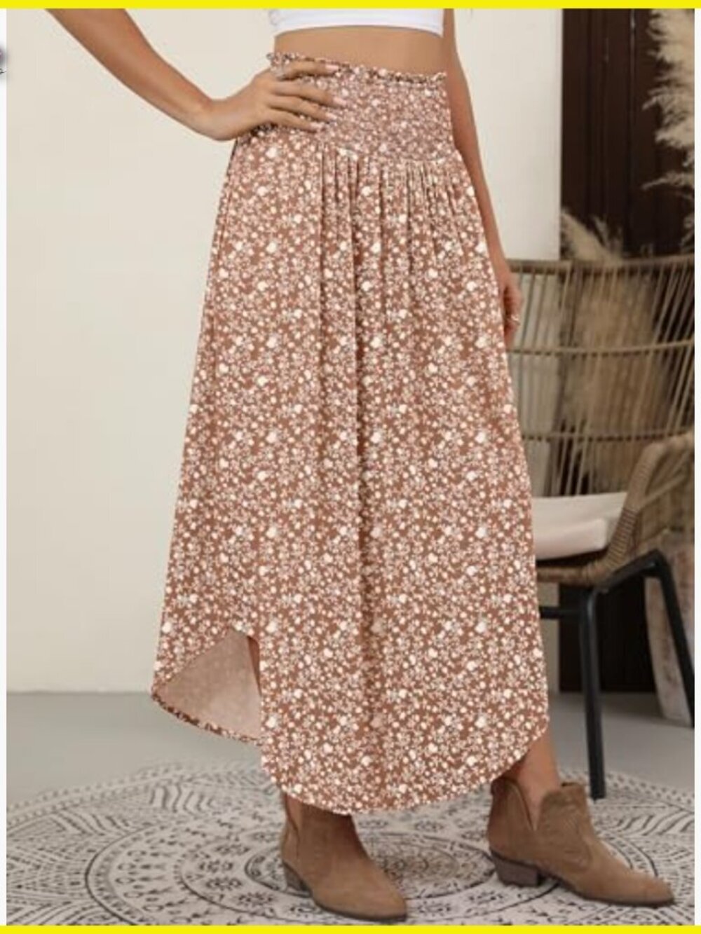 Boho Floral Maxi Skirt High Waisted Flowy Swing Pleated Beach Long Skirt with - Picture 3 of 7